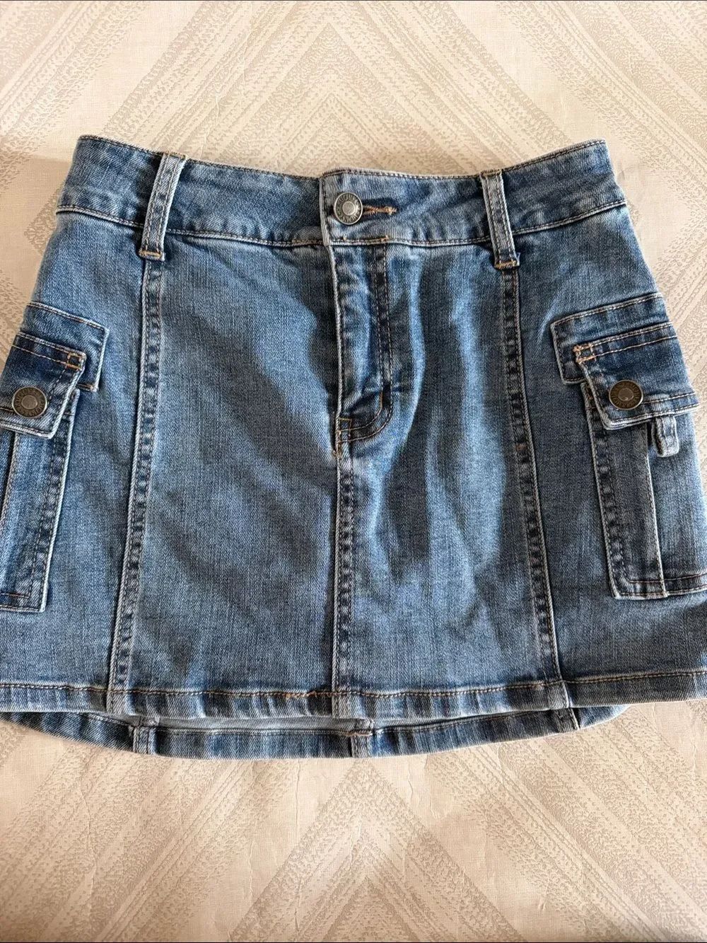 Katie J NYC Dark Blue Denim Cargo Skort Girls XL Y2K Utility Mini Skirt Shorts